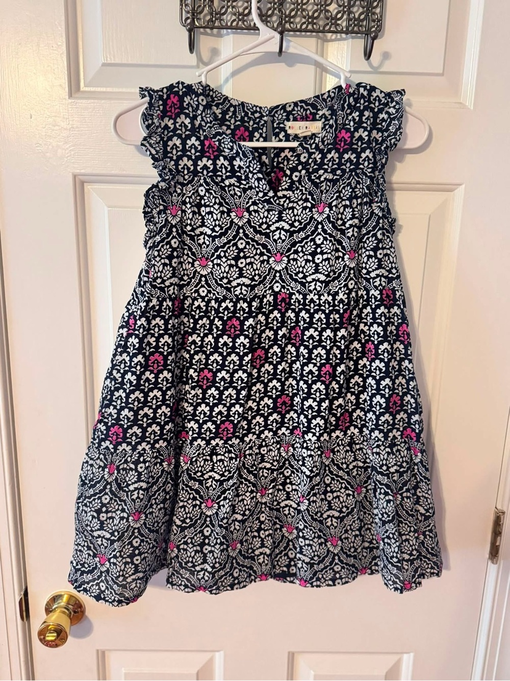 Roller Rabbit Navy Floral Dress with Pink Highlights
